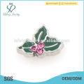 2015 Green leaves with pink crystal charms for Living Memory Glass Floating Lockets